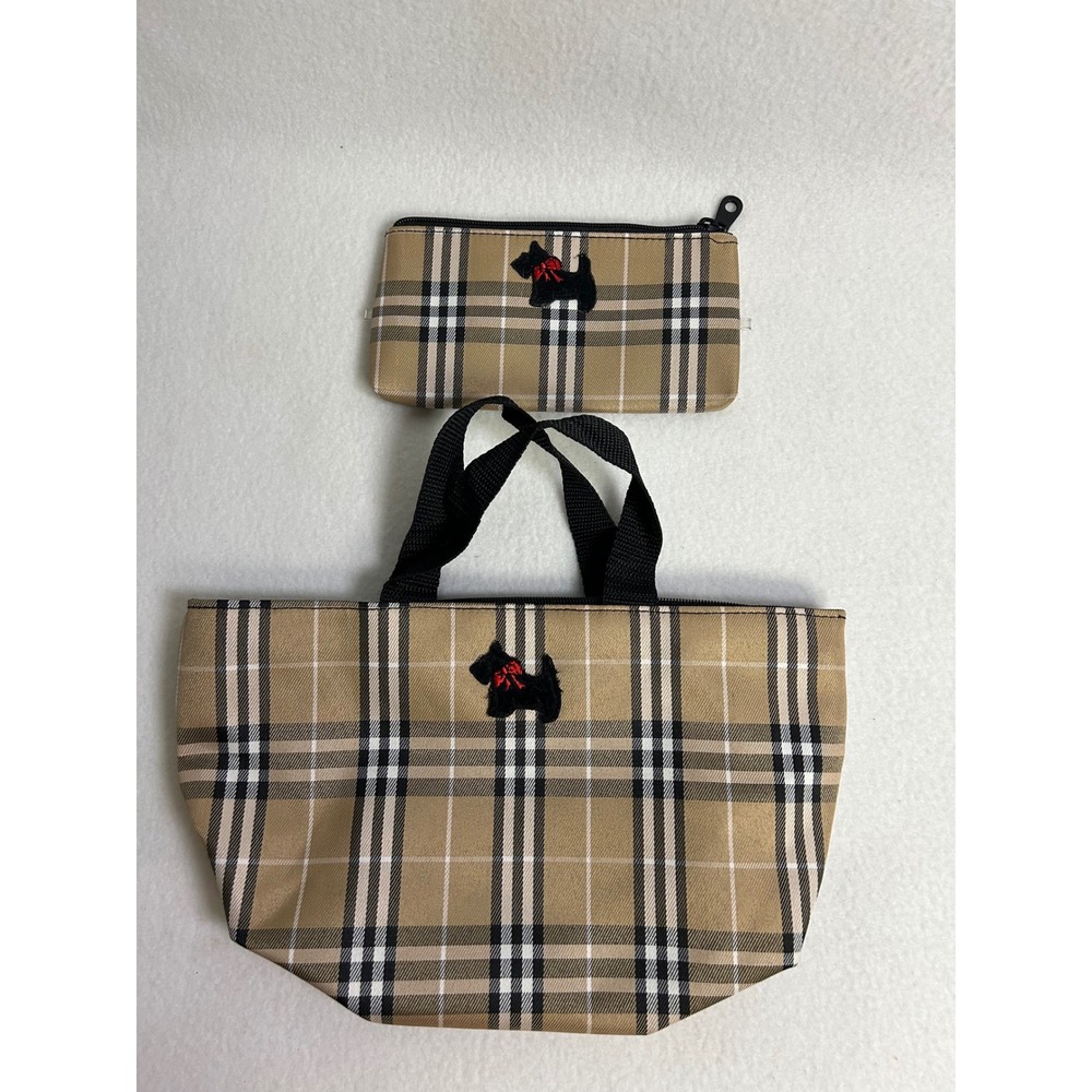 Plaid Scottie Dog Unbranded Womens Small Tan Nova Check Mini Tote Pouch Set